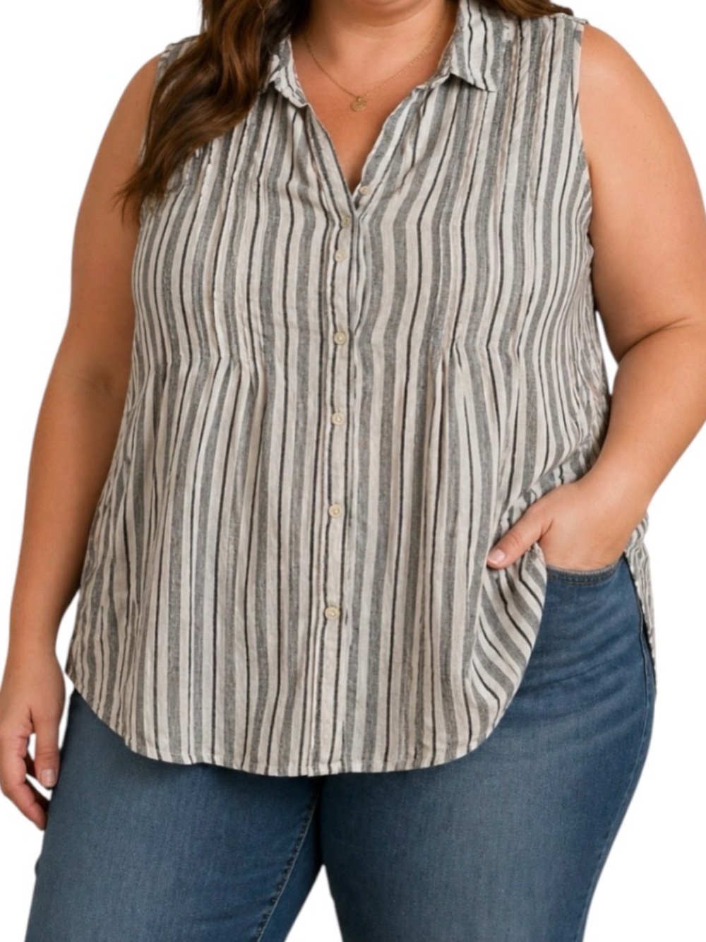 Terra & Sky Women's Plus Size Pintuck Camp Shirt
